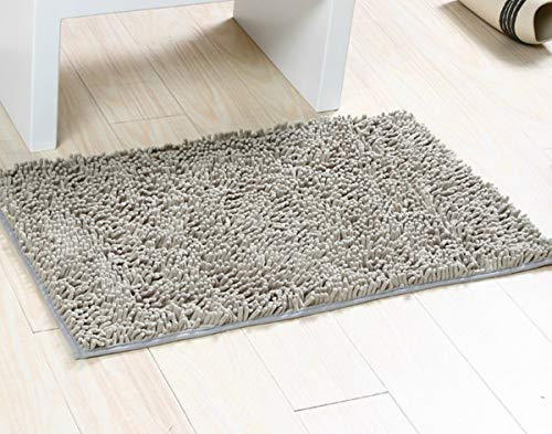 ChezMax Doormat Chenille Floor Rug Super Absorbent Bathroom Floor Mat Non-Slip Front Door Door Mat for Bathroom Kitchen Outdoor Indoor Silver Gray 20X31
