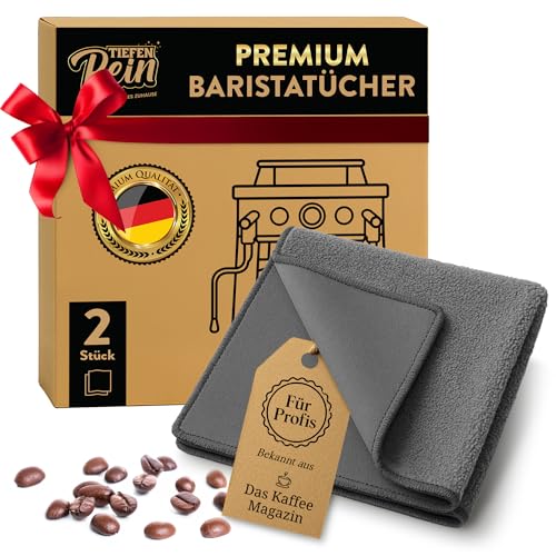Barista Tuch Set - 2 Stück Grau - Premium Barista Tücher Set für Reinigung der Siebträgermaschine - 30x30 cm Barista Lappen extra saugstark - Kaffeemaschine Reinigungstuch - Mikrofasertücher