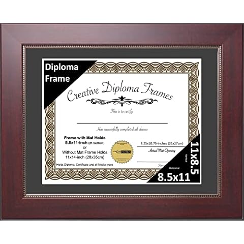 Creative Picture Frames 8.5x11-inch Matted Mahogany Diploma Frame with Printed Gold Relief with Self Standing Easel and Installed Wall Hangers Cover