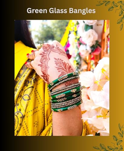 Image of Swara Creations Green Mehrun Red Glass Bangles Set for Women | Zirconwork Bangles | Glass bangles for festivals & occasions, Traditional glass bangles (SKU276)