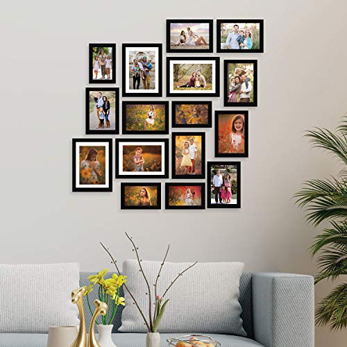 Image of Amazon Brand - Solimo Collage Set of 16 Photo Frames ( 4 x 6 Inch - 4, 5 x 7 Inch - 8 & 6 X 8 Inch - 4), Black