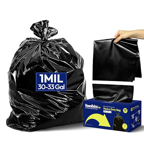 Image of Heavy Duty Trash Bags 33 Gallon 30 Count, 1.0 Mil, Strong Black Garbage Bags, Leakproof Star Seal for Construction, Yard, Demolition Debris