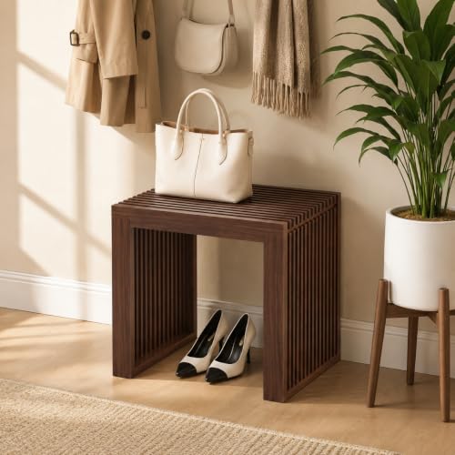 Image of APRTAT Bamboo Dining Bench 17-Inch Indoor Wood Shoe Rack Bench for Entryway