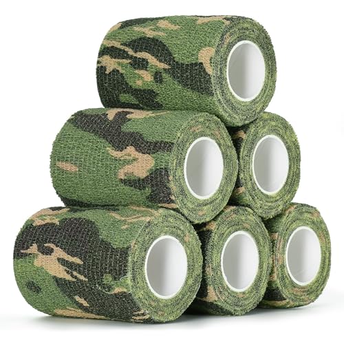 SEADESKY 6Pcs Camo Tape Camouflage Self Adhesive Wrap Cohesive Bandage 3” x 5 Yards, Sport Self Adherent Wrap Camo Wrap Form for Gun Outdoor Military Hunting Camera Grip Protective Tape (Jungle Camo)