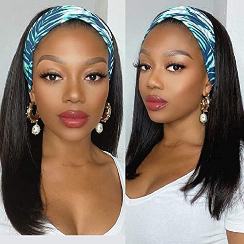 Body Wave Human Hair Headband Wig 180% Density for Black Women 18 Inch Glueless Headband Human Hair Wigs Brazilian Virgin Hair None Lace Front Wigs Natural Black Color