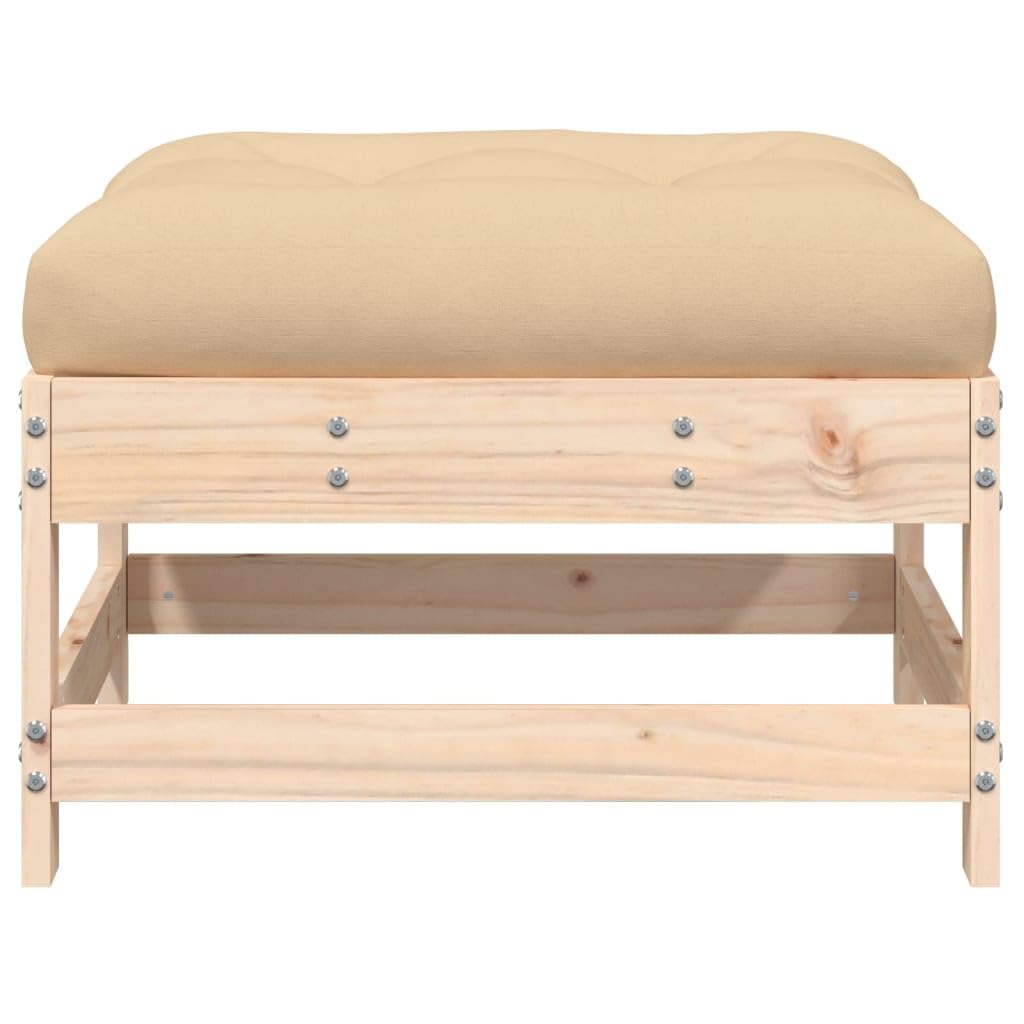 Homgoday Poggiapiedi da Giardino con Cuscino in Legno Massello di Pino, Arredo, Cassapanche e Bauli per Esterni, Porta Attrezzi da Giardino, Pouf da Esterno, Cassapanca da Esterno