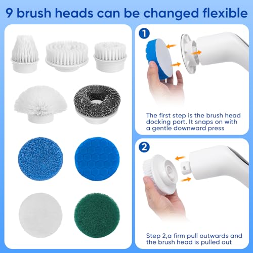 Image of 9-in-1 Electric Spin Scrubber Replaceable Brush Heads Set, Universal Electric Scrub Brush Heads for All Brands, Spin Brush Heads for Shower Scrubber, Electric Cleaning Brush for Bathroom Floor Tile