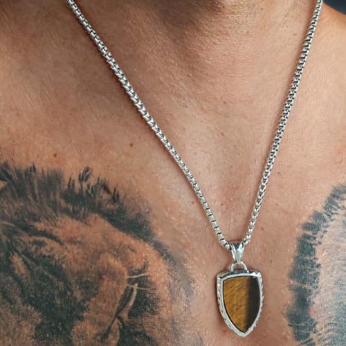 Stainless Steel Necklace for Men Shield Pendant Necklaces for Men, Durable & Fade-Resistant, Stylish Jewelry Gift for Him