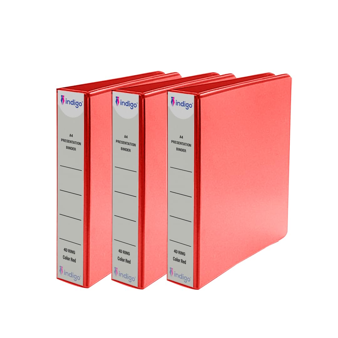 indigo Office Presentation A4 25mm PVC 4D Ring Binder (Red, Pack of 3)