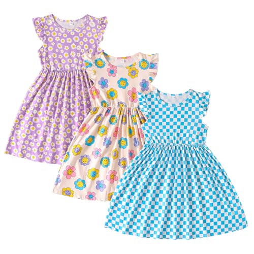 Image of Toddler Little Girls Casual Dresses Short Sleeve Crew Neck Graphic Cartoon Dress for 2-8 Years