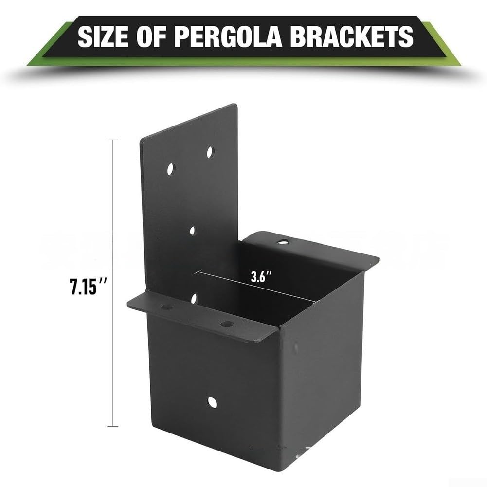 Set di staffe per pergola in acciaio zincato, per connettore a colonna per padiglione, con viti, kit di supporto in legno resistente, nero, 11 x 9 x 7 cm (4 pezzi)