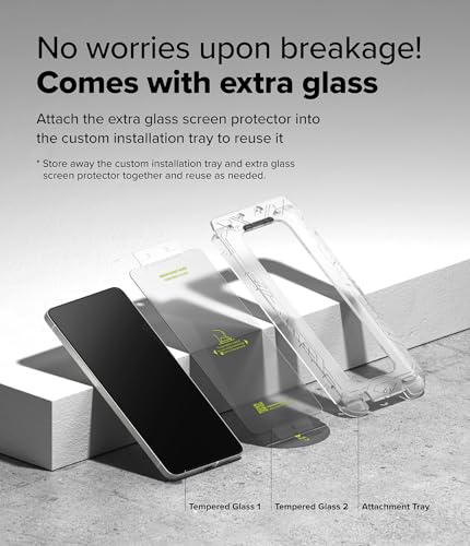 Image of Ringke for Samsung Galaxy S25 Edge Screen Protector [Easy Slide, 2 Pack] | Easy Installation with Alignment Tool, Case Friendly Premium 9H Hardness Tempered Glass