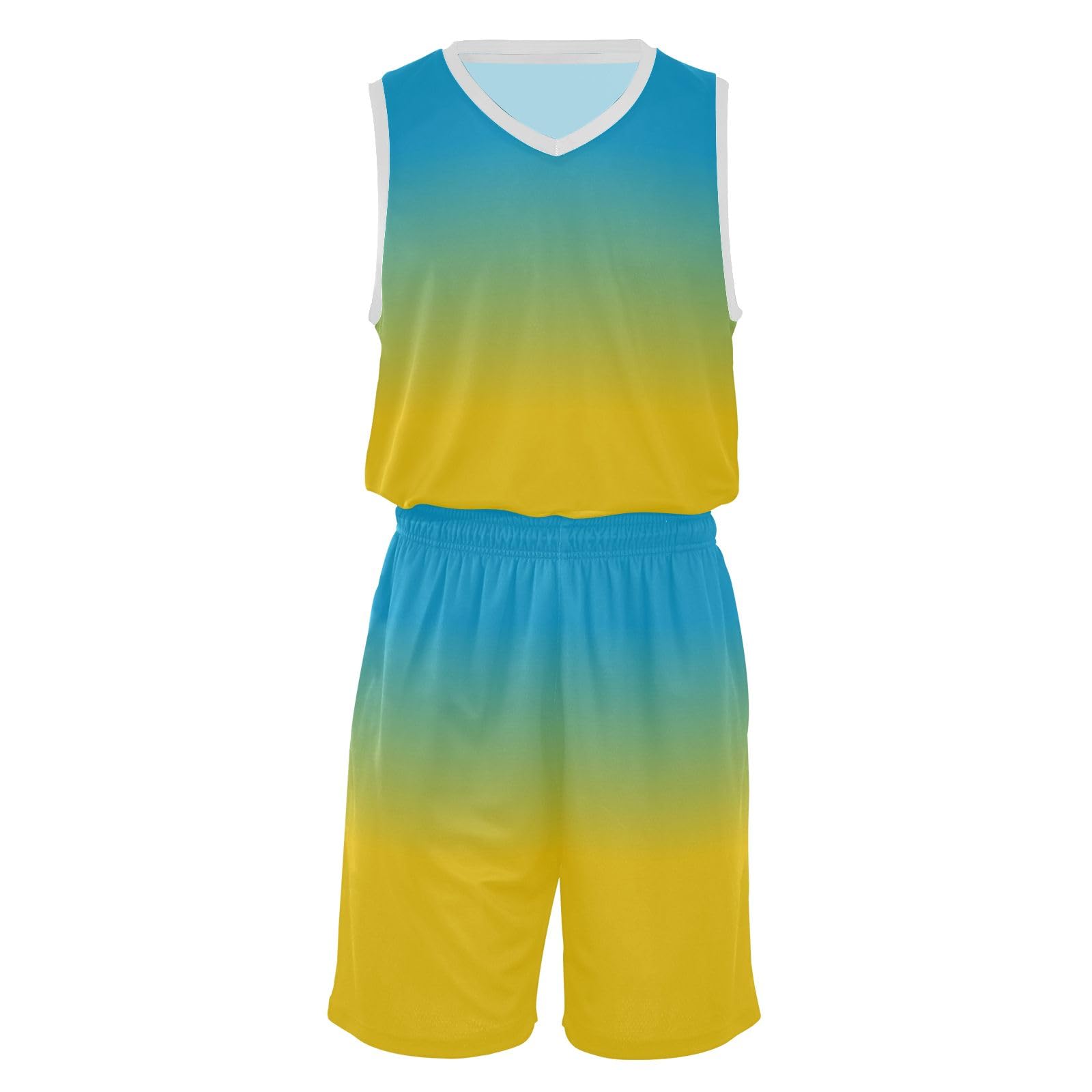 Blue Yellow Gradient Youth Basketball Jersey Youth Athletic Basketball Jerseys Boys Girls Basketball Jersey Set