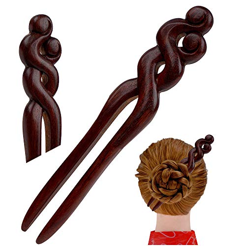 FINGER LOVE Handmade Carved 2-Prong Wooden Hairpin vintage Chopsticks Chinese Decorative Accessory Hair Stick Conjugal Love Rosewood