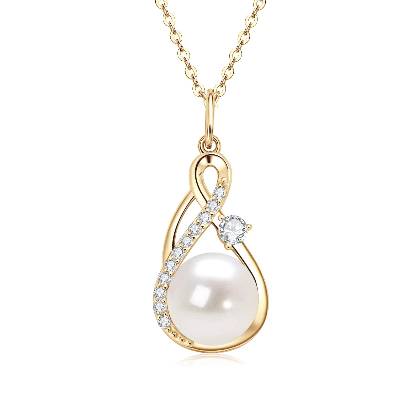 DENGGUANGDENGGGUANG Freshwater Pearl Pendant Necklaces for Women, Sterling Silver Infinity Single Pearl Necklace with Shiny Moissanite Wedding Jewelry Gift for Bride Bridesmaid