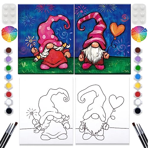 VALLSIP 2 Pack Paint and Sip Canvas Painting Kit Pre Drawn