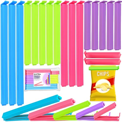 OUTTELL Food Clips 18 Pcs with Storage Bag Bag Sealing Clips for Sealing Food Storage Bags Food Bag Clips in 4 Colors Reusable Plastic Bag Clips for Food Storage for Sandwiches and Snacks (18 Pcs)
