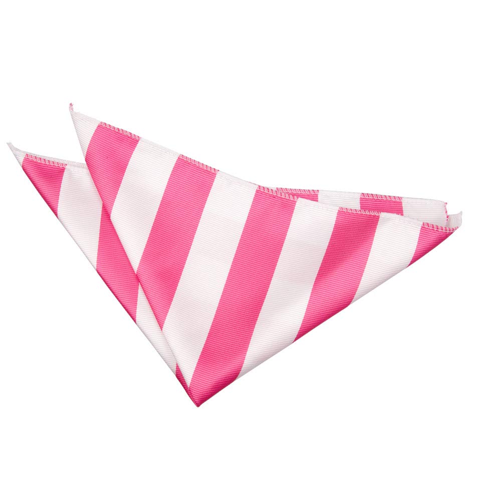 DQT Men Pink Solid Plain Stripe Floral Paisley Polka Dot Pocket Square - Stripe Hot Pink & White
