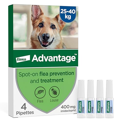 Advantage Spot On Flea Treatment For Extra Large Dogs 25 - 40kg (4 pipettes, 400mg), Kills Fleas Within 24 Hours, Prevents Further Infestation For Up To Four Weeks