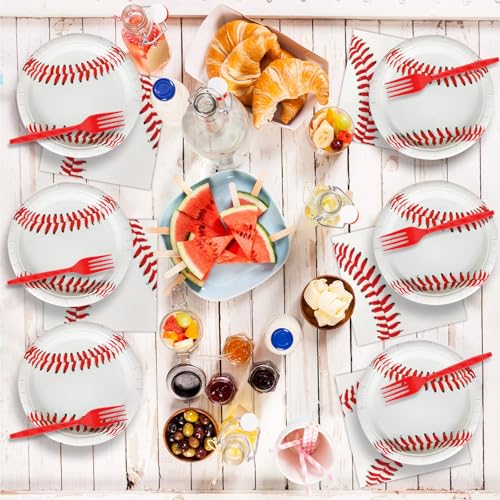 Image of gisgfim 24 Pcs Baseball Party Paper Plates Supplies 7 inch Baseball Birthday Party Disposable Dessert Plates Decorations Favors For Baseball Fans Boys Baby Shower