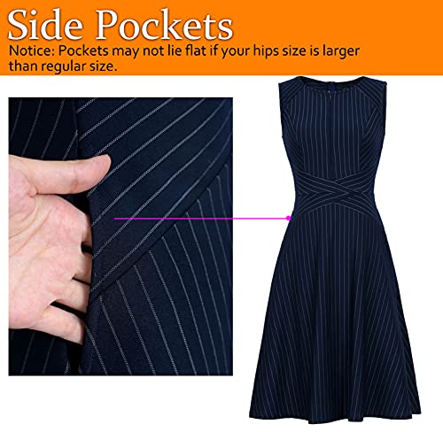 Vfshow Womens Elegant Blue And White Pinstriped Pockets Slim Zipper Up Work Business Office Party Skater A-Line Dress 2350 Blu M #TOP4