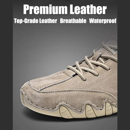 Vogldeck - Anthoern Men Waterproof and Breathable Orthopedic Walking Shoes, Fashion Casual Comfortable Non-Slip Handmade Suede High Boots Beck Shoes for Hiking Driving Chukka Boots(Khaki,48 EU)3
