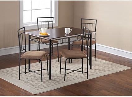 Amazon Com Mainstays 5 Piece Wood And Metal Dining Set Espresso Table Chair Sets