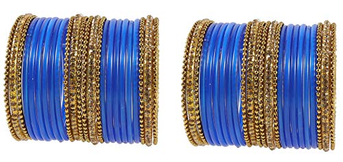 Image of NMII Glass With Zircon Gemstone Studded Worked and Ball Chain Or Plane Gloosy Finished Bangles Set For Women and Girls