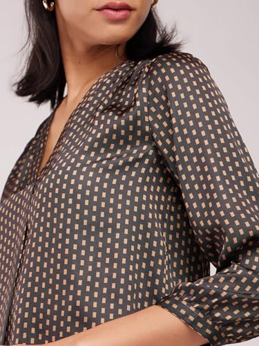 Image of FableStreet Women Formal & Casual Top | V-Neckline with Gathered Back Detail & Three-Quarter Sleeves | Premium Satin Fabric for Office Wear & Sophisticated Outings