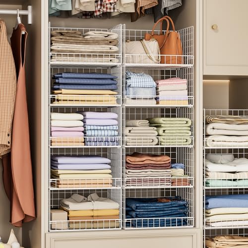 Image of Yociyoga 5-Tier Stackable Closet Organizers and Storage Basket - Foldable Closet Shelf Organizer System, Space-Saving Clothes Storage Bins Drawer Organizer for Wardrobe, White (Patent 30022416)