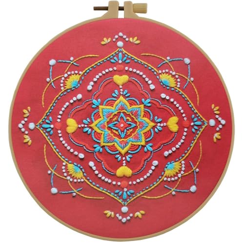 Image of Esffaci Embroidery Starter Kit for Adult Beginner with Mandala Datura Pattern Hand Embroidery Set with Embroidery Cloth Hoop Needle Threader Embroidery Floss and Instruction