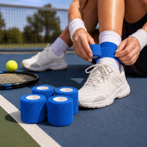 Image of Self Adhesive Bandage Wrap, 4 Pack, 5CM * 4.5M, Cohesive Bandages, Medical Wrap, Elastic Bandage Wrap, Self Sticking Bandage Tape (Blue (4 pcs))