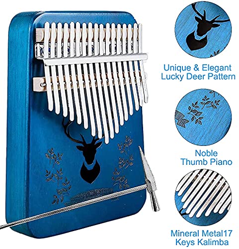 Image of ELEPHANTBOAT Blue Deer Kalimba, Mbira Thumb Piano Kalimba Musical Instrument with Learning Book, Tune Hammer,Cloth Bag, Sticker, Bilingual Instruction,Finger Covers,Christmas Gifts for Woman and Kids