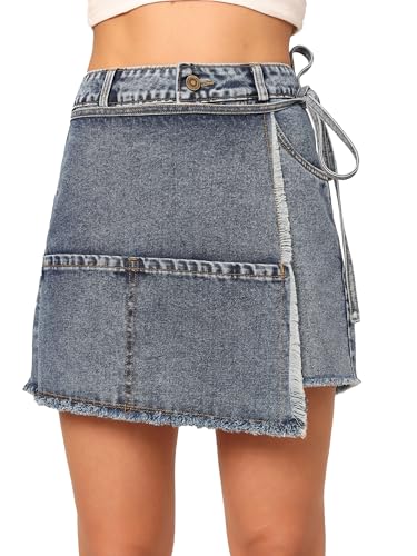 Image of Dolce Crudo Women's Relaxed Fit Mid-Rise Denim Shorts with Adjustable Waist & Frayed Hem