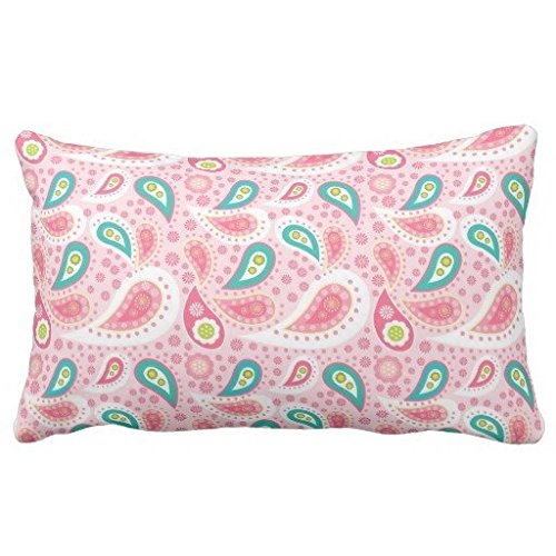 Wikiuen Fun Bright Pink and Teal Paisley Cushion Throw Pillow Cover 20x 12 Inch