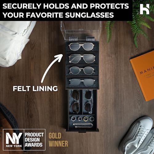 Image of Holme & Hadfield Premium 6-Slot Sunglasses Organizer - Beautiful 360 Views - Handcrafted Wooden Sunglasses Display Case for Multiple Glasses - Luxurious Birthday Gift
