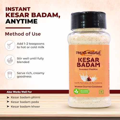 Image of Phunti Masale Kesar Badam Drink Mix | Badam Milk Powder with Almond & Saffron | Instant Milk Mix | 100g | Drink or Eat