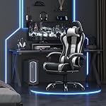 Yaheetech Gaming Chair, Video Game Chair with Massage Lumbar Support and Footrest Height Adjustable Ergonomic Computer Gaming Chair with Swivel Seat and Headrest, Black/White - Image 2