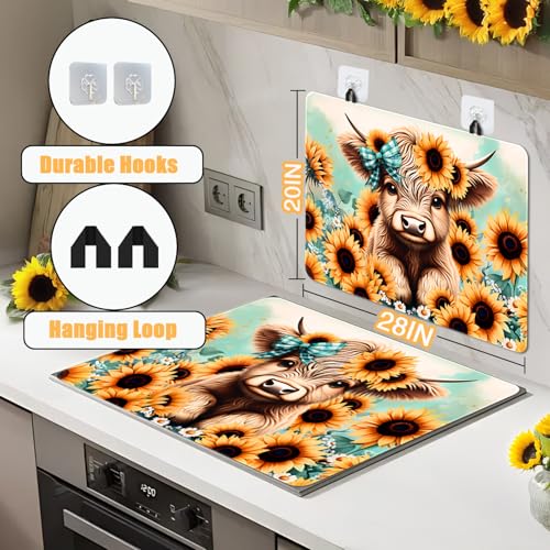 Image of Sunflower Stove Top Cover for Electric Stove, Highland Cow Stove Cover, Spring Flower Range Cover, Glass Cooktop Covers 28x20 inch, Spring Summer Cooktop Cover for Kitchen Holiday Home Decor