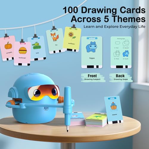 Drawing Robot for Kids Montessori Painting Toys for 3 4 5 6 7 8 Year Old, Voice Interactive Educational Drawing Machine with 100 Cards,16 Colorful Pens & Music-Gift for Boys Girls - Image 5
