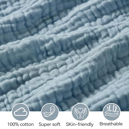 Image of Muslin Bassinet Sheet Compatible with Halo BassiNest Swivel Sleeper - 100% Cotton Hourglass & Peanut Shape Mattress Pad Cover (30 inchx18 inch), Breathable & Soft, Boho (1 Pack Blue)