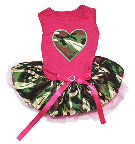 Petitebella Camouflage Heart Puppy Dog Dress (Hot Pink/Camouflage, Small)