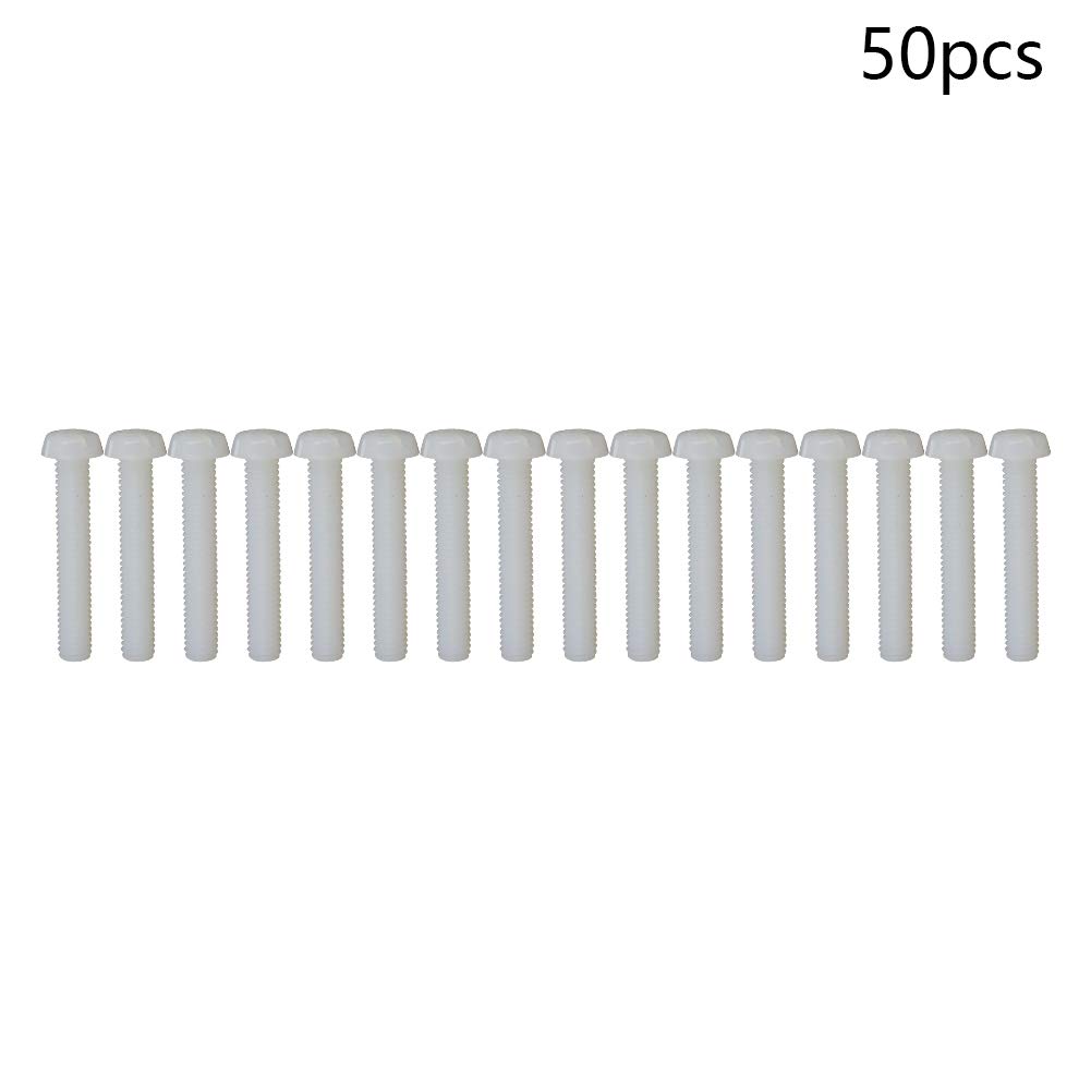 M6x35mm Nylon Phillips Pan Head Bolts Cross Machine Screws Full Threaded Screws Cross Drive Hardware Fitting Fastening White 50Pcs