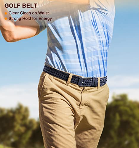 Image of BULLIANT Mens Leather Braided Woven Golf Belts Holeless 1 3 /8 inch-Gift Boxed