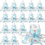 Nuenen 48 Pcs Baby Shower Bottles Mini Milk Bottle Plastic Bear Candy Bottles with Ribbon Baby Shower Wedding Gift for Guest(Blue)
