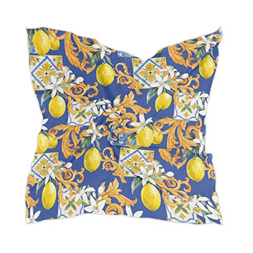 ALAZA White Flowers of Lemon and Fruit in Sicilian Style Square Scarf Polyester Lightweight Fashion Elegant Head Neck Scarf Kerchief for Women Girls