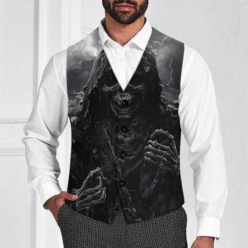 Grim Reaper with Lightning Men's Suit Vest Slim Fit V-Ncek Waistcoat Business Casual Vest2