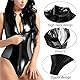 Damen Sexy Wetlook Lederbody Bodysuit mit Reißverschluss,Ärmelloses Dessous Set,Frauen PVC Einteilige Unterwäsche,Stringbody Jumpsuit,High Cut Thong Leotard Reizwäsche Lingerie für Clubwear (Schwarz)