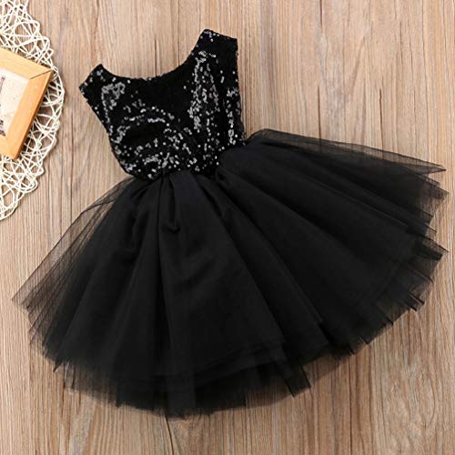 Image of Toddler Girl Baby Lace Flower Sequin Tutu Dress Tulle Pageant Wedding Party Formal Girls Dresses Black 4-5T