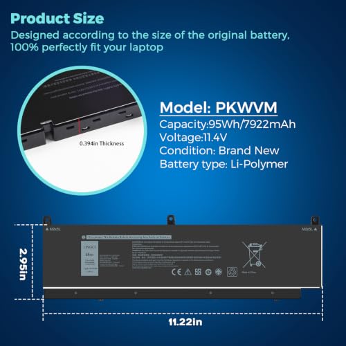 Image of PKWVM Battery Replacement for Dell Precision 7550 7560 7750 7760 P93F P93F001 P93F002 P44E P44E001 P44E002 453-BBCQ C903V CR72X 17C06 0CR72X 0447VR 068N03 95Wh 11.4V